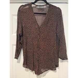 Vtg Emblem‎ Womens Sheer Button Up Floral Top Size M 90s Fairy Grunge Goblincore